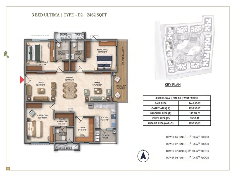 Official Prestige Kollur floor plan excerpt for a three-bedroom residence.