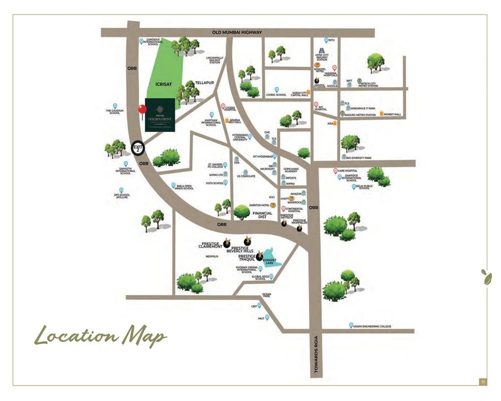 Official Prestige Kollur location map graphic for arrival and corridor context.
